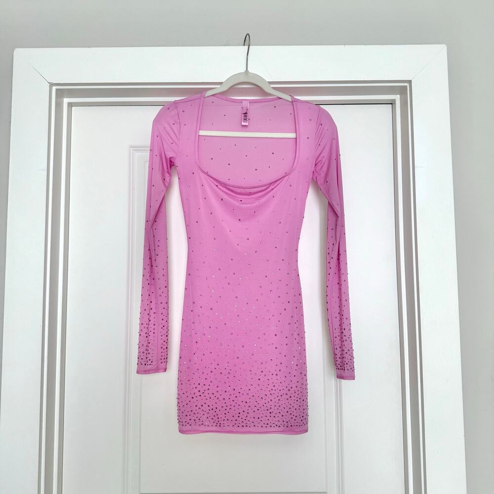 SKIMS SIZE SMALL JELLY SHEER RHINESTONE DRESS IN PETAL